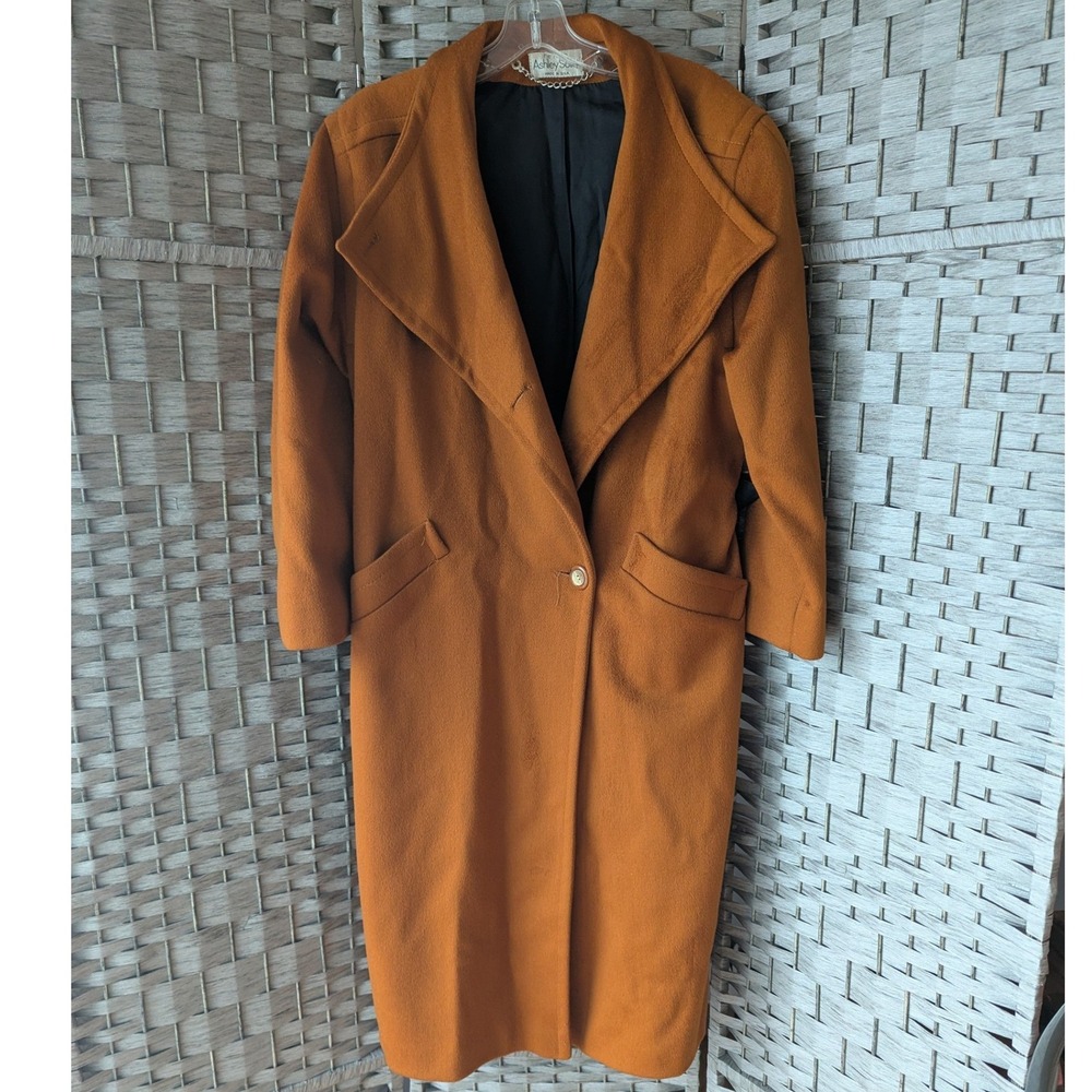 Vtg 80s Long Wool Coat Burnt‎ Orange Made in USA Womens Petite Fits Sz L *READ